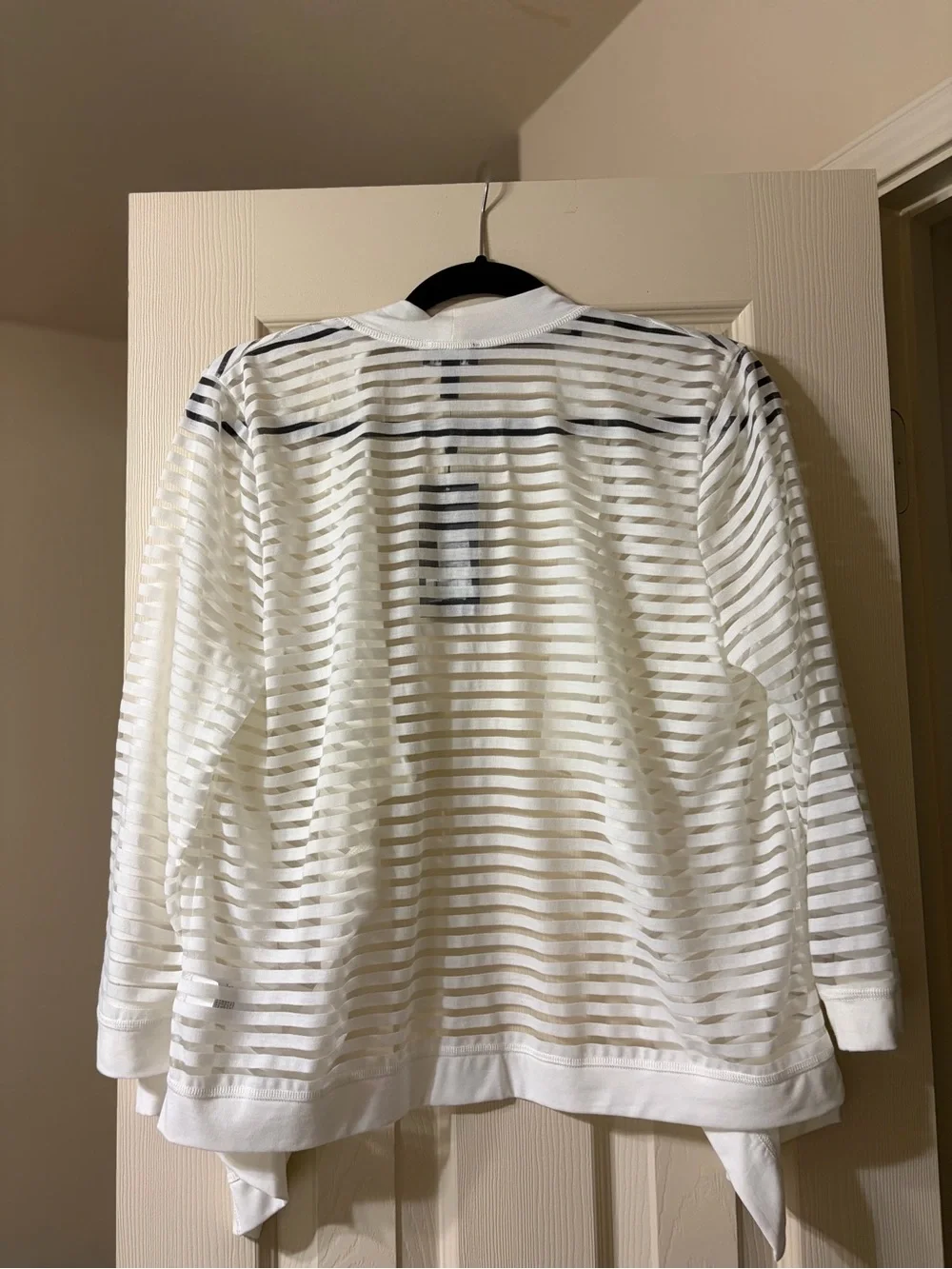 Jones New York White Sheer Striped Open-Front Cardigan